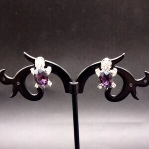 Dainty 925 Silver Sea Turtle Earrings W/ CZ Amethyst Women's Birthday Gift